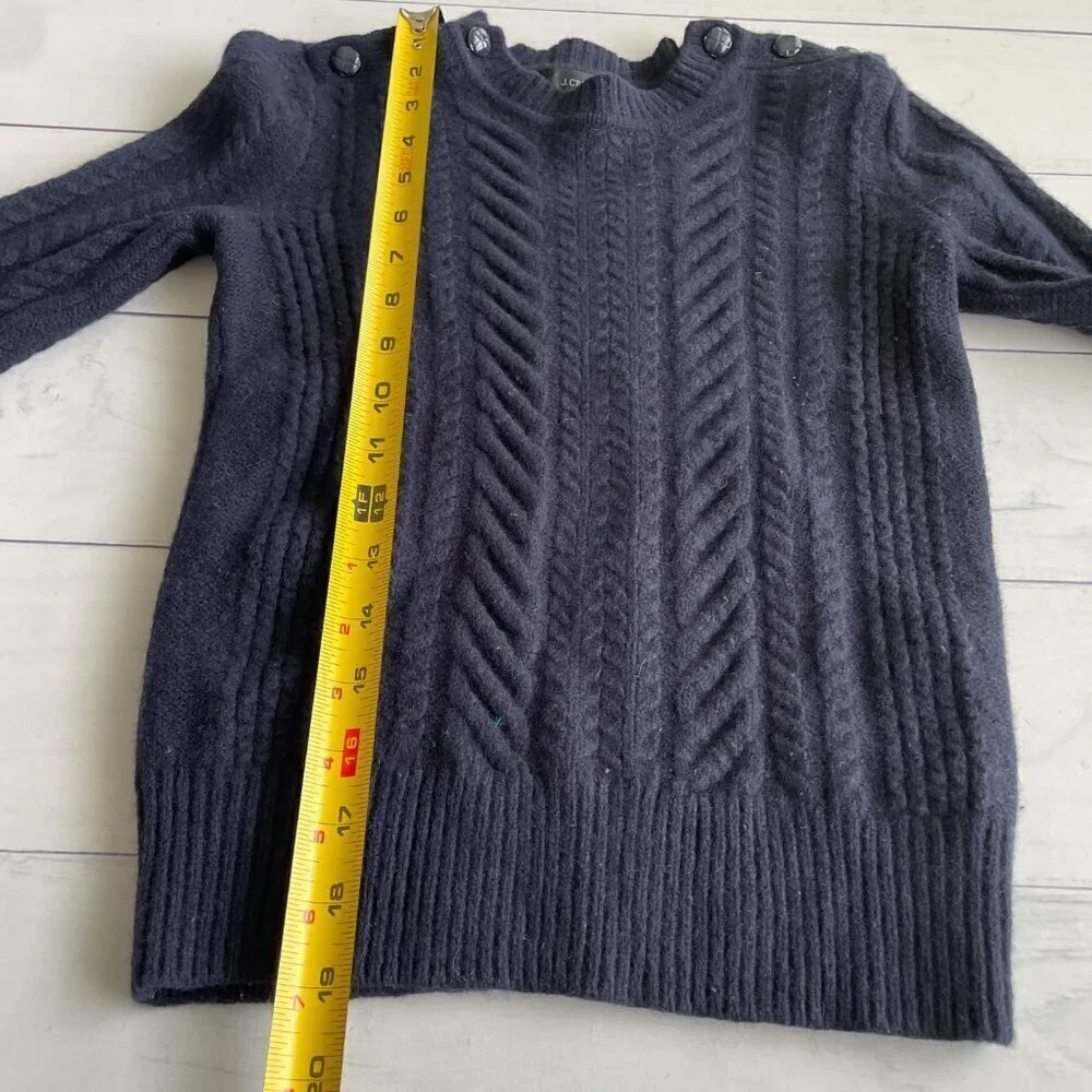 J. Crew Girl's‎ 100% Wool Cable Knit Crew Neck Sweater, Navy Blue